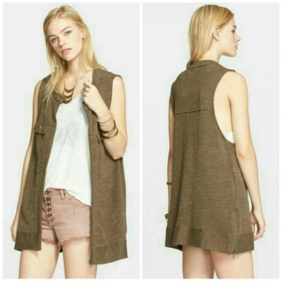 Free People highway utility olive zip up vest - Picture 1 of 4